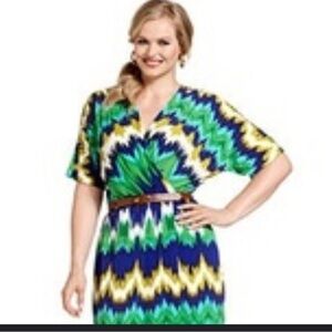 Calvin Klein Vibrant Herringbone Belted Print Wrap Dress 🤍